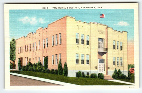 Municipal Building Morristown Tennessee Postcard Vintage Linen Unused US Flag