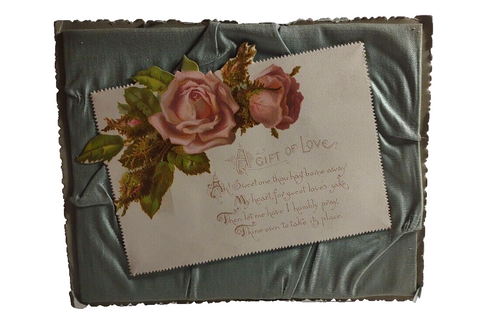 Vintage Valentine Silk Covered Greeting Card Gift Of Love Die-cut Standup