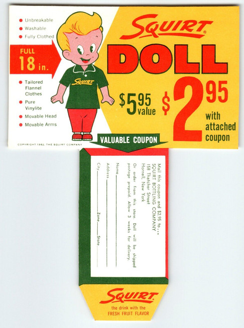 Squirt Soda Doll Offer Advertising Vintage Beverage Promo 1962 Carton Insert