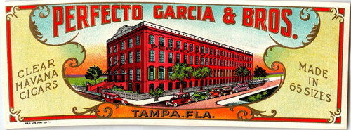 Perfecto Garcia & Bros Old Cars Embossed Vintage Cigar Label Tampa Florida 1940s