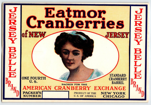 Eatmor Cranberries New Jersey Belle Crate Fruit Label Original Vintage 1930's