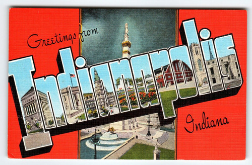 Indianapolis Indiana Postcard Greeting From Large Letter Linen Kropp Unposted