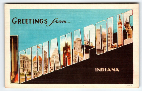 Indianapolis Indiana Postcard Greeting Large Big Letter Linen Dexter Unposted