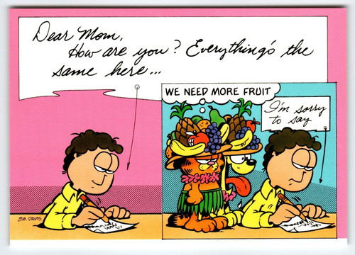 Garfield Cat Postcard Dear Mom Odie Jon Jim Davis 1978 Tabby Cartoon Kitty Fruit