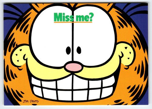 Garfield Cat Postcard Miss Me? Jim Davis 1978 Smiling Tabby Cartoon Kitty Unused