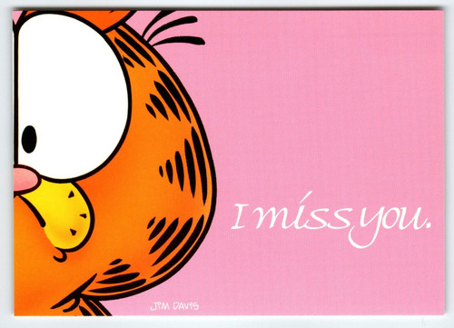 Garfield Cat Postcard I Miss You Jim Davis 1978 Orange Tabby Kitten Cartoon NOS