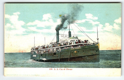 Ship Boat Postcard 199 SS City Of Chicago G & M Line Steamship Curt Teich Unused