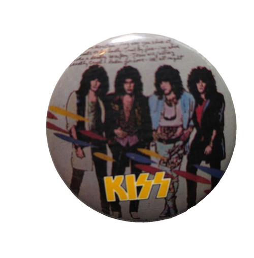 Kiss Badge Pinback Button Original Hard Rock Heavy Metal Band Vintage 1980's