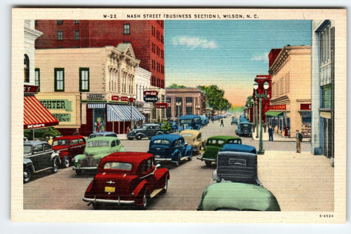 Nash Street Old Cars Autos Stores Wilson North Carolina Linen Postcard Unused