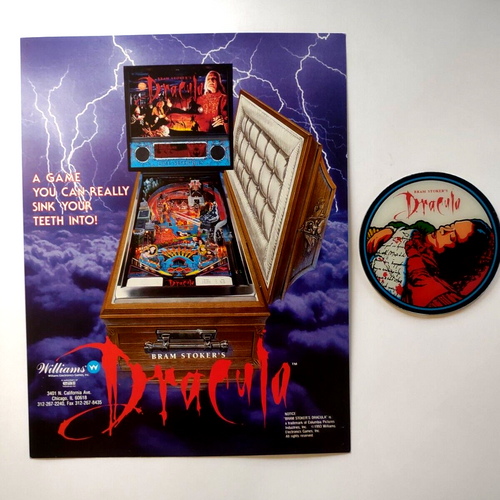 Dracula Pinball FLYER + Plastic Pinball Promo COASTER Original 1993 Vampire Goth