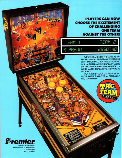 Tag Team Pinball Machine FLYER Original Retro Wrestling 8.5" x 11" Two Sides