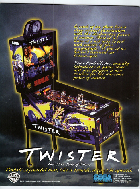 Twister Pinball Machine FLYER Original Promotional 8.5" x 11" Sheet Tornado Art