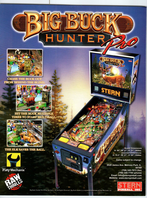 Big Buck Hunter Pinball Machine FLYER Original Promotional 8.5" x 11" Sheet Deer