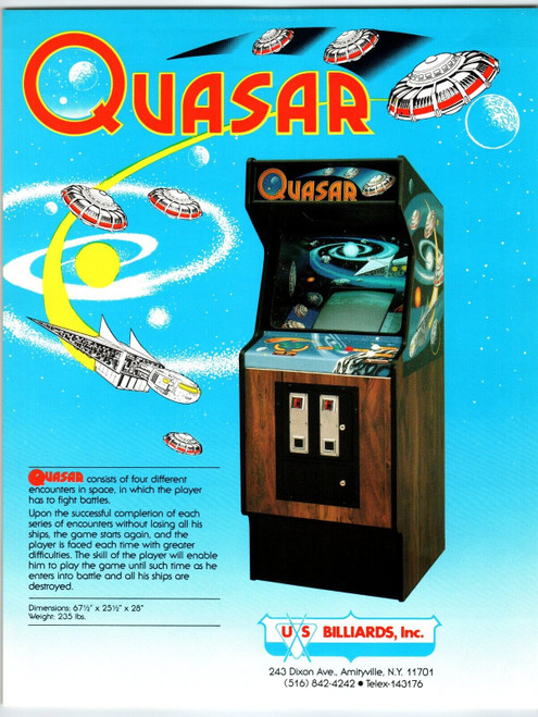 Quasar Arcade Video Game Flyer Original 1981 Retro 8.5" x 11" Space Age Art