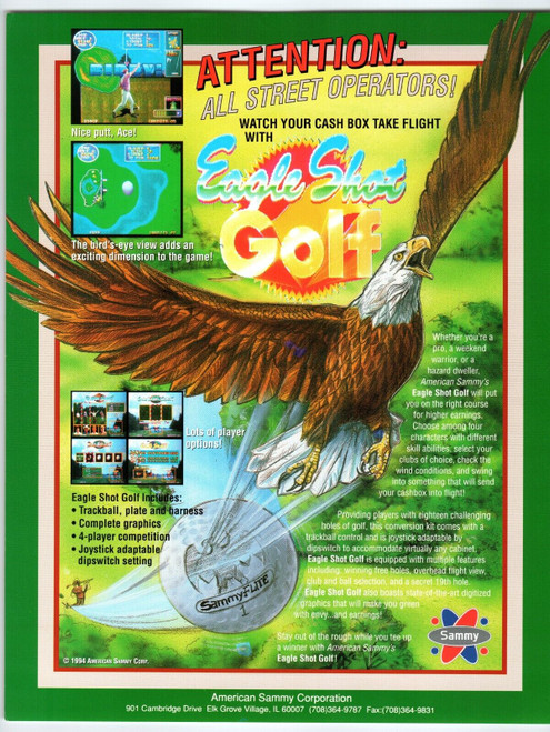 Eagle Shot Golf Arcade Video Game Flyer Original 1994 Retro Sports Art 8.5" x 11