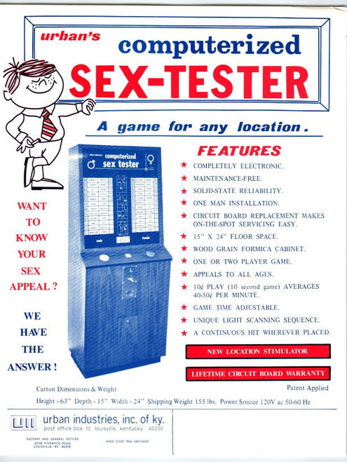 Computerized Sex-Tester Arcade Game Flyer Original 1970's Retro 8.5" x 11" Urban