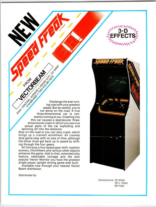 SPEED FREAK Arcade Game Flyer 1979 Original Vintage Retro 8.5" x 11" Vectorbeam