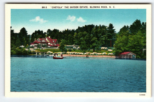 Chetola The Snyder Estate Blowing Rock North Carolina Postcard Unused Linen Boat