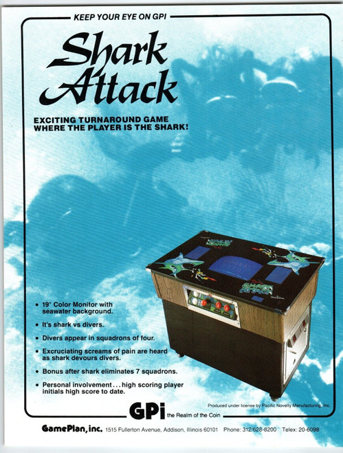 Shark Attack Arcade Flyer Original Sitdown Promo Art Killer Sharks 8.5" x 11"