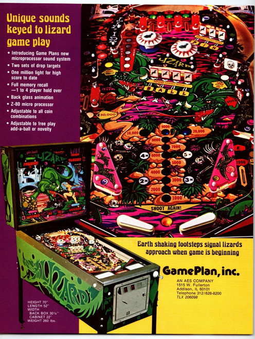 Lizard Pinball Flyer Original Fantasy Dragon Warrior Art Game Plan Vintage 1980