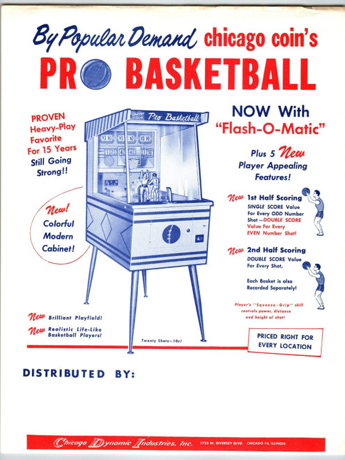 Pro Basketball Arcade Game FLYER Original Manikin Art Electro Mechanical 1961