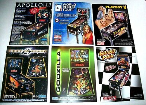 Pinball Machine Flyers (6) Playboy Apollo 13 Godzilla Grand Prix Stern Apollo 13