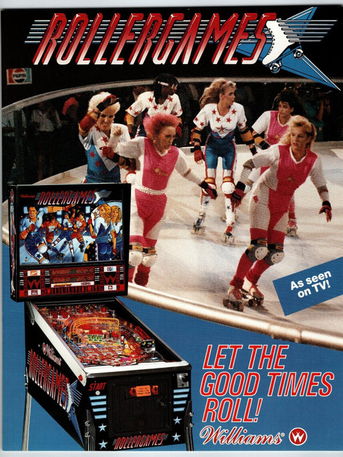 Rollergames Pinball FLYER Original 8.5" x 11" Double Sided Skating Ladies Art