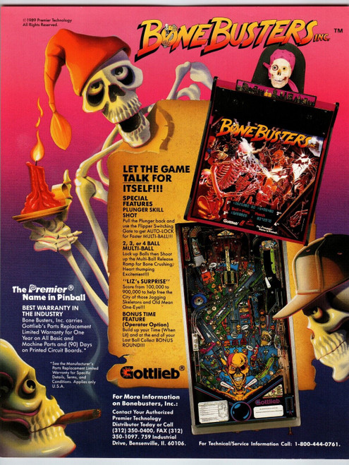 Bonebusters Pinball FLYER Original 8.5" x 11" Halloween Horror Skeletons 1989