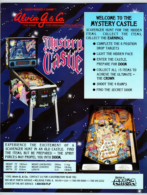 Mystery Castle Pinball Machine FLYER Original Two Sides 8.5" x 11" Spooky Art