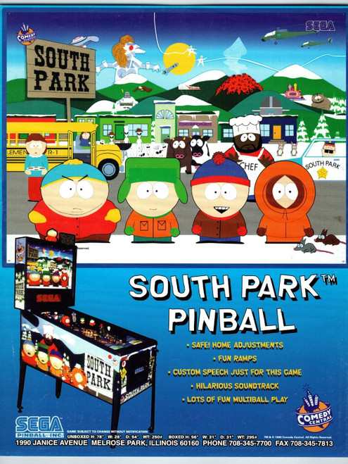 South Park Pinball Machine FLYER Original Two Sides 8.5" x 11" Comical 1998