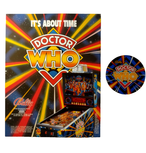 Doctor Who Pinball FLYER + Plastic Pinball Promo Drink COASTER Original 1992