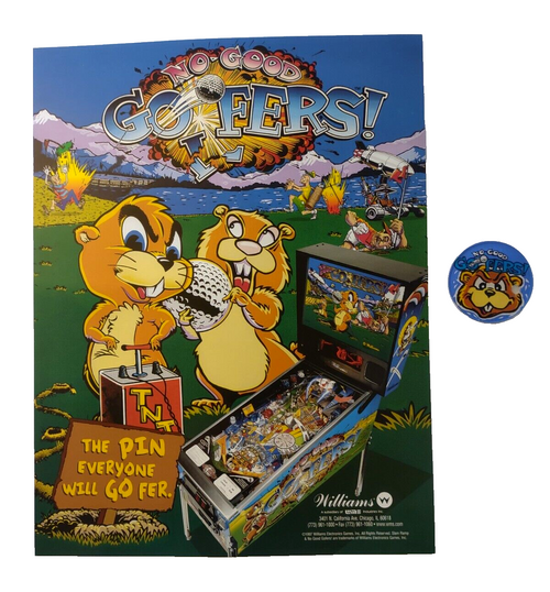 No Good Gofers Pinball FLYER + Plastic Pinball Promo Keychain Original 1997 Golf