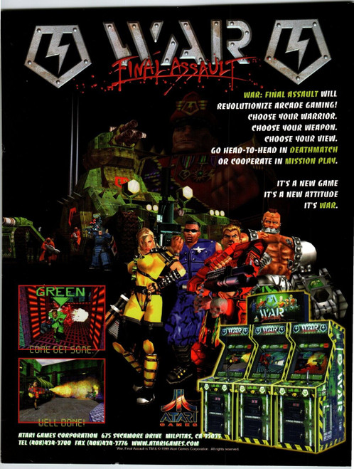 War Final Assault Arcade Game Flyer 1999 Original 8.5" x 11" Two Sides Warriors