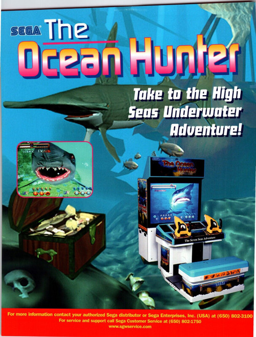 The Ocean Hunter Arcade Game Flyer 2 Sides Original Killer Sharks Art 8.5" x 11