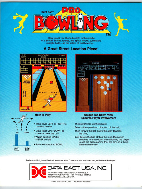 Pro Bowling Video Arcade Game Flyer Original 1987 Retro Bowl Sports 8.5" x 11"