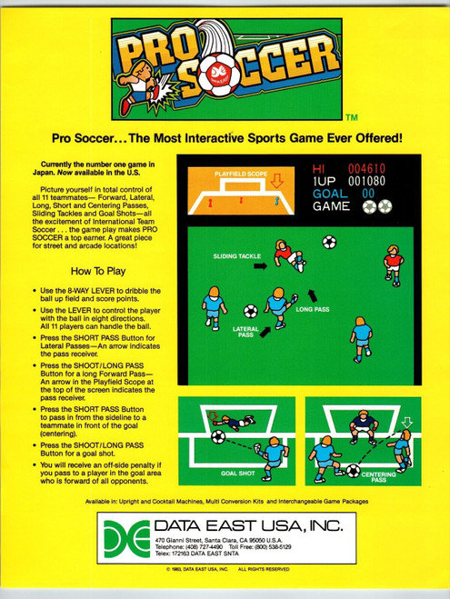 Pro Soccer Video Arcade Game Flyer Original 1983 Retro Sports 8.5" x 11"