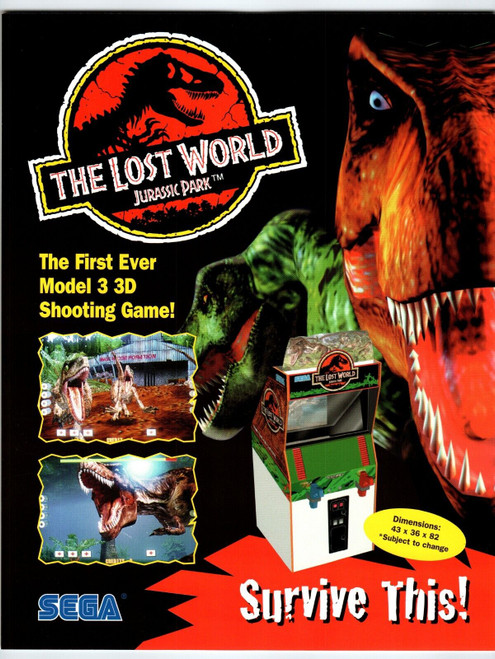 Jurassic Park The Lost World Video Arcade Game Flyer Original 2 Sides 8.5" x 11"