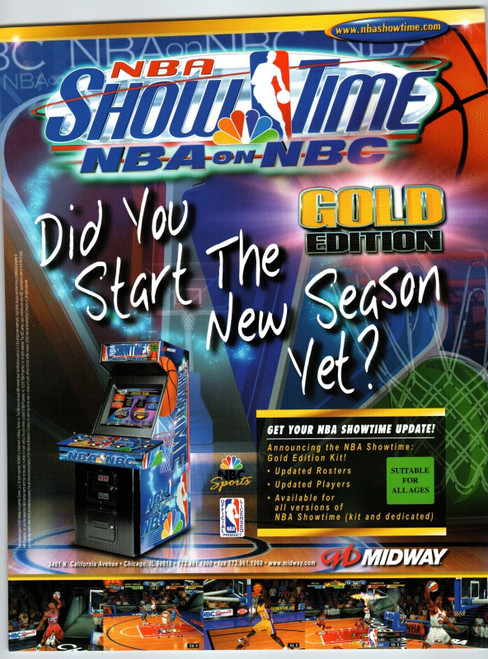 NBA Show Time On NBC Gold Arcade Game Flyer 19Original Basketball Art 8.5" x 11"