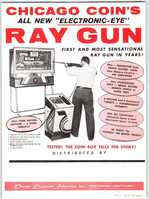 Ray Gun Arcade FLYER Original 1960 Game Art Retro Rifle Game Promo 8.5" x 11"