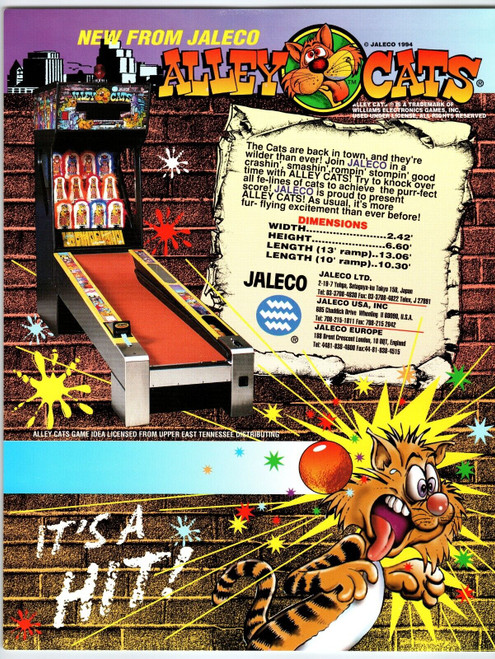 Alley Cats Shuffle Alley Arcade FLYER Original 1994 Game Art Retro Ball Roll