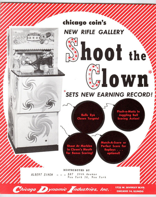 Shoot The Clown Vintage Arcade FLYER Original 1960 Retro Rifle Game 8.5" x 11"