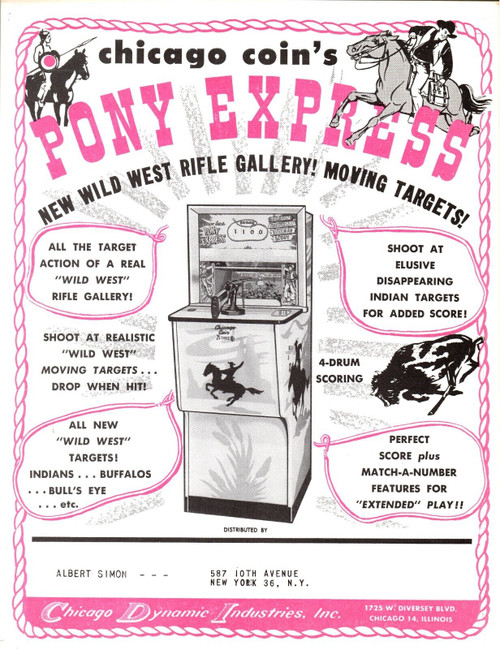Pony Express Arcade FLYER Original 1962 Retro Rifle Game 8.5" x 11" West Cowboys