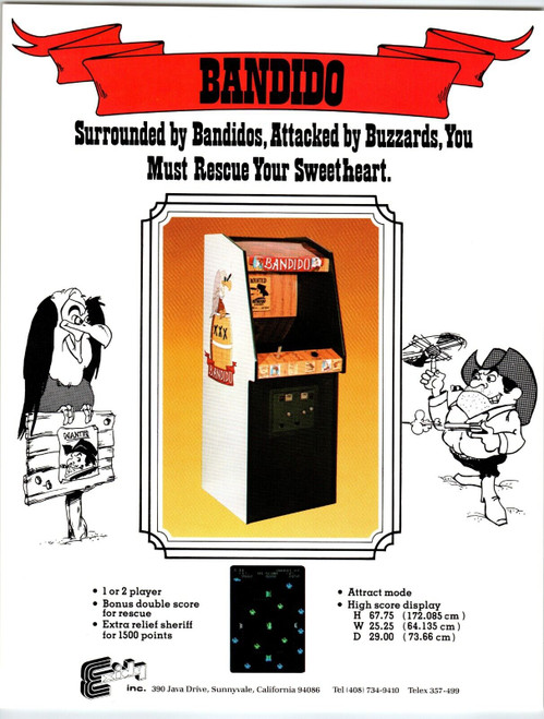 Bandido Exidy Arcade Game Flyer Original 1980 Vintage Retro Video 8.5" x 11"