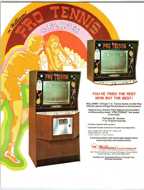Pro Tennis Arcade Game Flyer Original 1973 Vintage Retro Video Ping Pong
