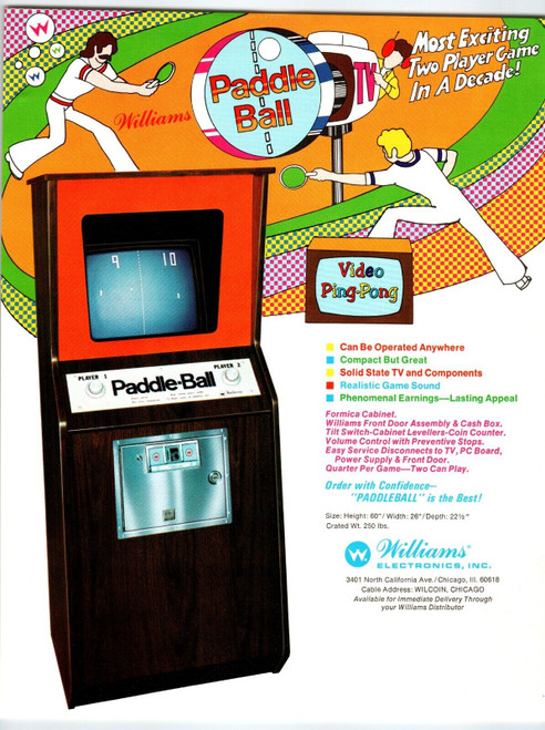 Paddle Ball Arcade Game Flyer Original 1973 Vintage Retro Video Ping Pong