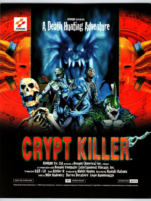 Crypt Killer Arcade Game FLYER Original 1995 Video Game Art Zombies Skulls Dead