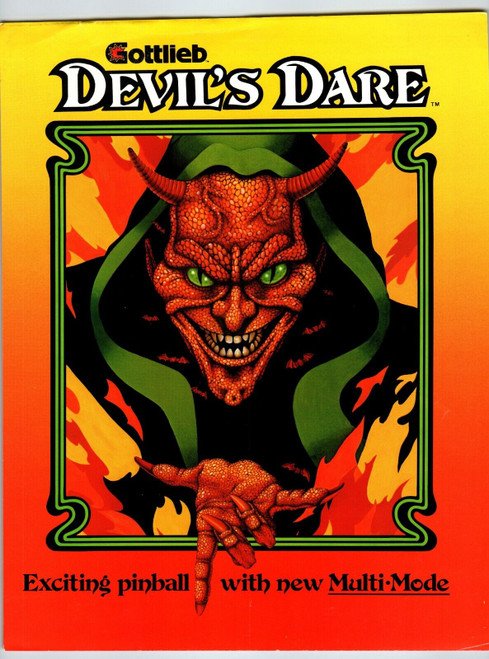 Devils Dare Pinball Machine FLYER Original 1982 Vintage Horror Demon Green Eyes