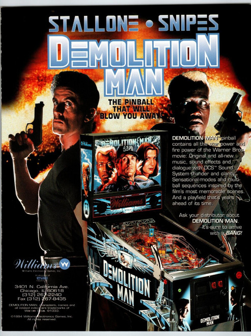 Demolition Man Pinball FLYER Original 8.5" x 11 Foldout Brochure Stallone Snipes