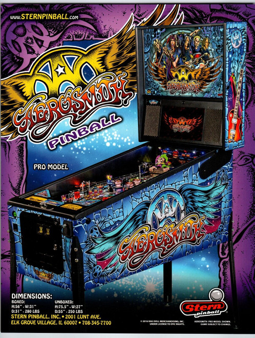 Aerosmith Pinball Machine Game FLYER Original Rock Music Art 2016 Double Sided