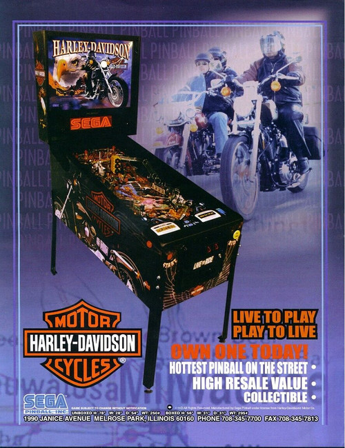 Harley Davidson Pinball Machine FLYER Original Two Sides 8.5" x 11" Motorcycles